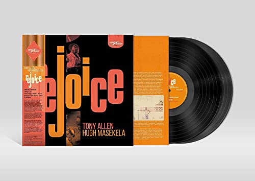 Vinyl record of Tony Allen and Hugh Masekela’s “Rejoice” album.