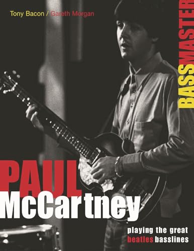 Paul McCartney playing a bass guitar, book cover with red text.
