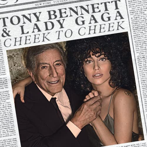Tony Bennett and Lady Gaga pose together on a newspaper-themed album cover.