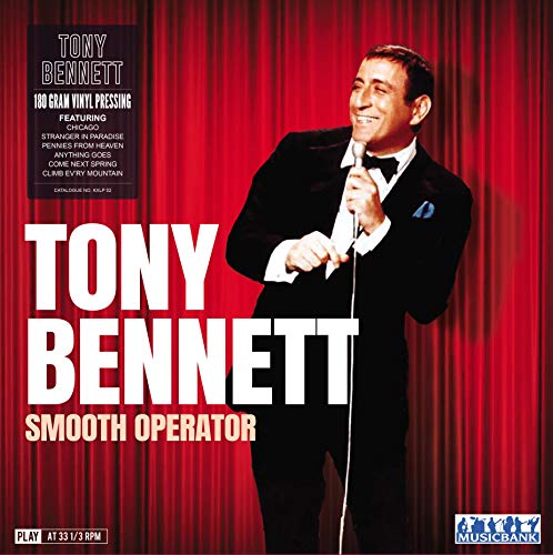 Tony Bennett album cover featuring a smiling portrait and red curtain backdrop.