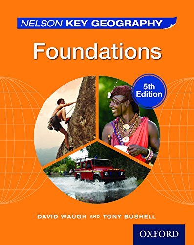 Geography textbook cover with images of people, mountains, and a vehicle.
