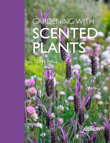 Book cover with purple lavender and text “Gardening with Scented Plants”.