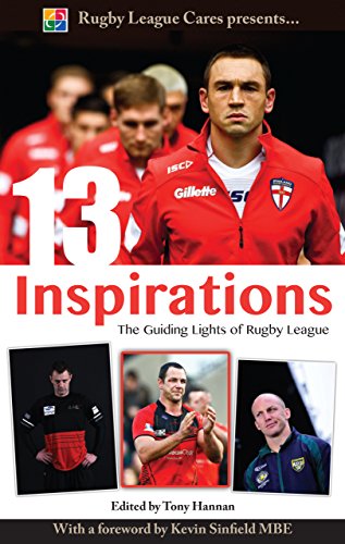 Book cover: "13 Inspirations" featuring rugby league players in red jerseys.