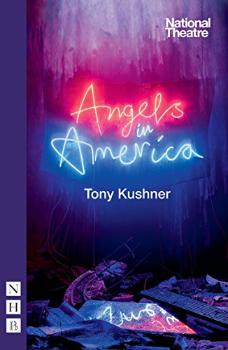 Book cover featuring a glowing neon sign reading Angels in America against dark rubble.
