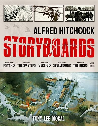 Book cover: "Alfred Hitchcock Storyboards" with film scenes and birds.