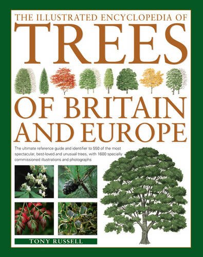 Book cover titled The Illustrated Encyclopedia of Trees of Britain and Europe with tree illustrations.