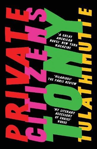 Book cover with large, colorful, overlapping text on a black background.
