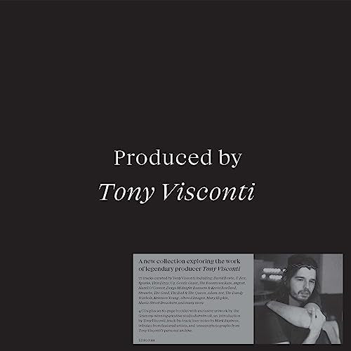Black cover with white text reading Produced by Tony Visconti and a small inset.