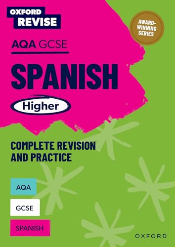 Oxford Revise AQA GCSE Spanish Higher revision guide, pink and green cover.