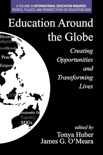 Book cover with a world map and white text about global education.