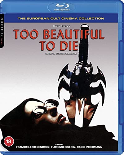 Blu-ray cover for Too Beautiful To Die featuring a person and a large dagger.