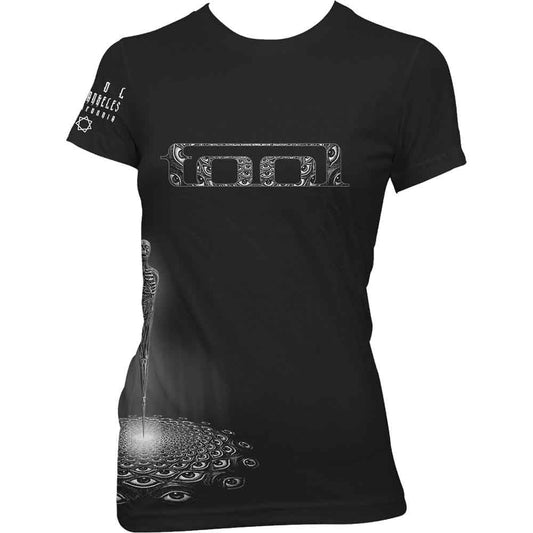 Black Tool babydoll t-shirt with band logo and peacock imagery.