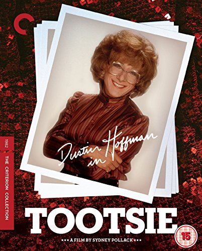 "Blu-ray cover of 'Tootsie' featuring a photo of Dustin Hoffman in character."