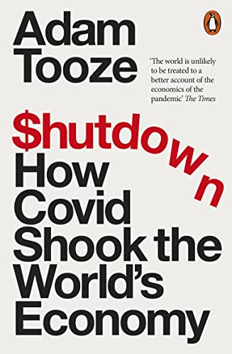 Book cover for Shutdown by Adam Tooze with black and red text on white.