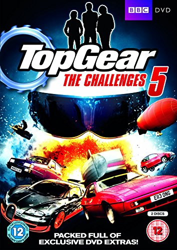 Top Gear The Challenges 5 DVD cover featuring cars, a helmet, and silhouettes.