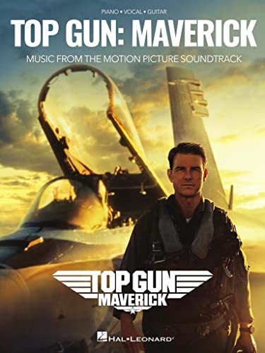 Top Gun: Maverick" soundtrack sheet music with Tom Cruise and a fighter jet.