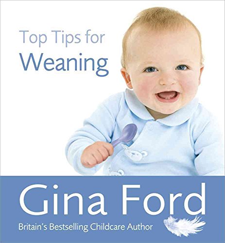 Book cover featuring a smiling baby with a spoon, titled "Top Tips for Weaning.