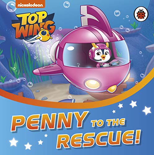 Penny the penguin flies a pink submarine underwater, book cover.