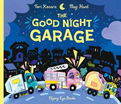 Book cover: colorful cartoon vehicles parked in a nighttime town.