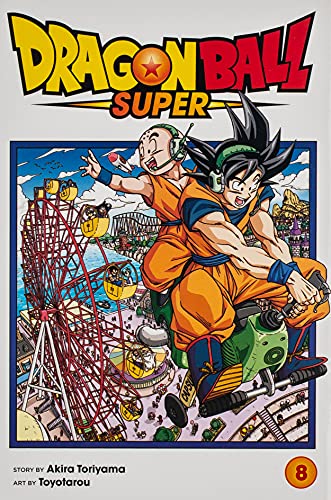 Manga cover featuring Goku and Krillin riding a scooter near a large ferris wheel.