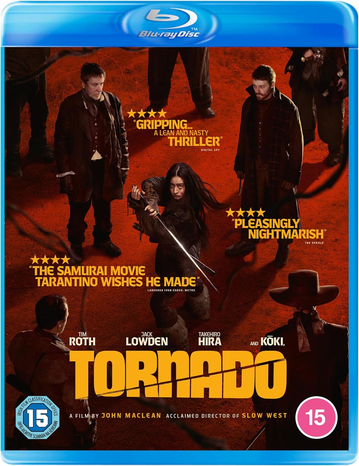 Tornado" Blu-ray cover featuring actors against a stormy, reddish background.