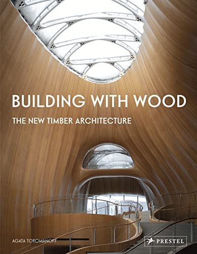 Book cover: “Building With Wood” featuring a wooden interior staircase.