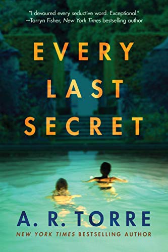 Book cover showing two people swimming in a pool at night with garden background.
