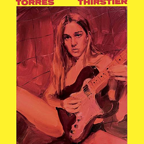 Painted portrait of Torres with a guitar, against a red background.