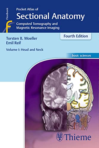 Medical textbook with sectional anatomy illustrations, likely in a compact, portable atlas format.