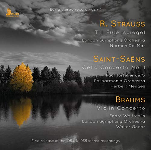 CD cover for Tortelier, Strauss, Saint-Saëns, and Brahms recordings.