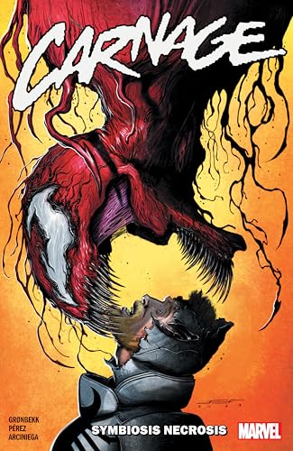 Comic book cover featuring the red symbiote Carnage with a screaming victim.