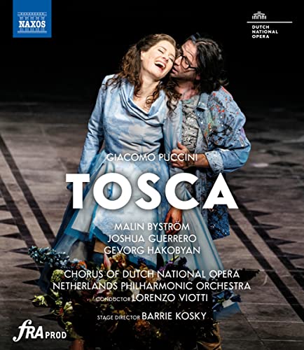 Blu-ray cover for Giacomo Puccini’s opera *Tosca* featuring two singers.