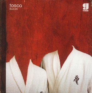 Album cover for Tosca's Suzuki featuring two headless figures in white robes against red.