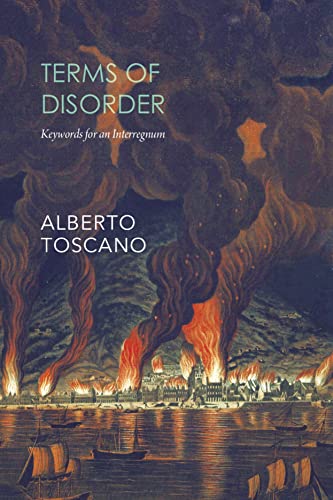 Book cover with title and author against a backdrop of a burning city.