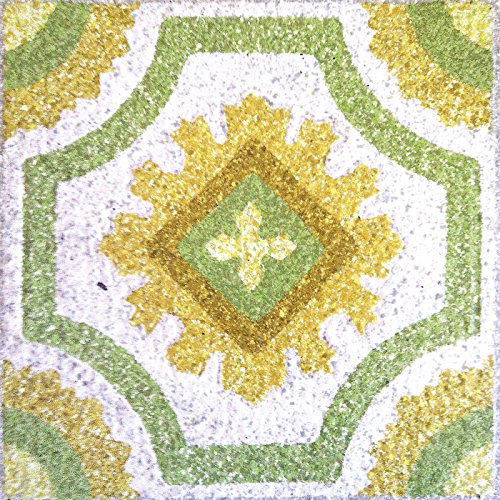 Geometric pattern with green and gold glitter, resembling a floral design.