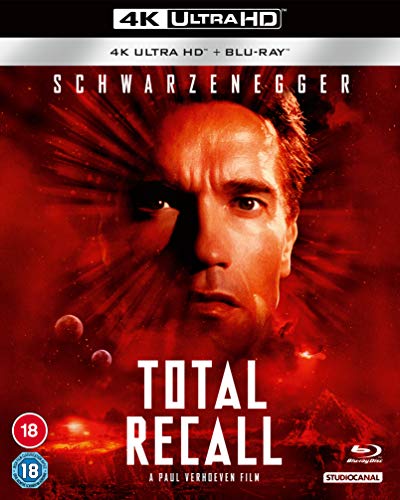 Total Recall 30th Anniversary 4K Ultra HD and Blu-ray cover featuring Arnold Schwarzenegger.