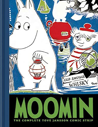 Book cover featuring Moomin holding a lantern beside a character in a boat.