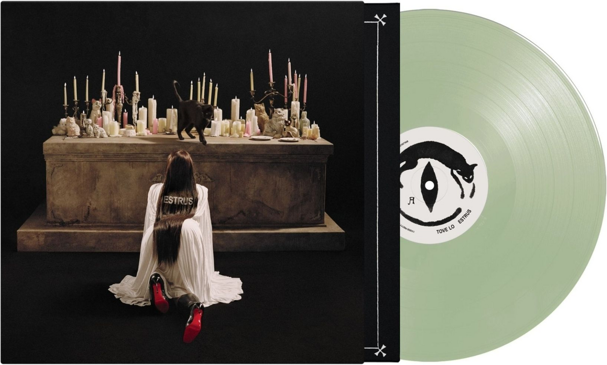 Clear vinyl LP record of Tove Lo’s “Estrus” album, with barcode.