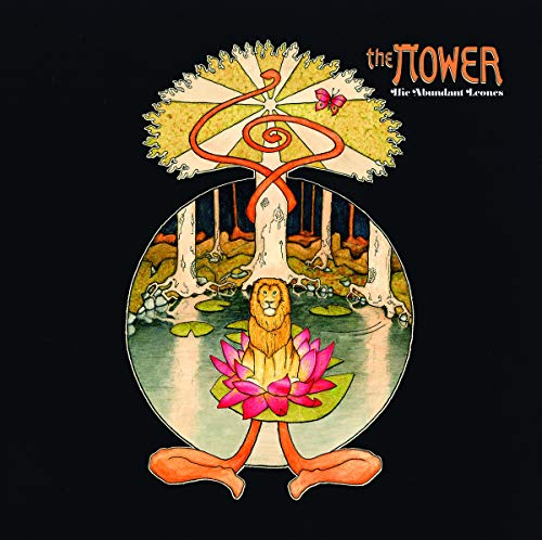 Album cover: lion in lotus blossom with forest and musical symbols.
