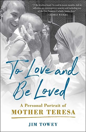 Mother Teresa holds a baby while a smiling man looks on in this book cover.