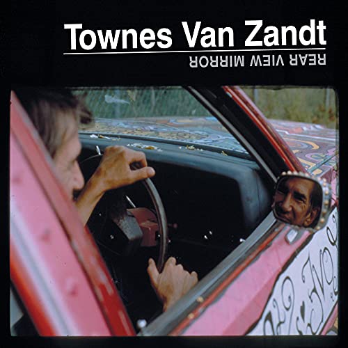 CD cover: Townes Van Zandt driving, seen in a rearview mirror.