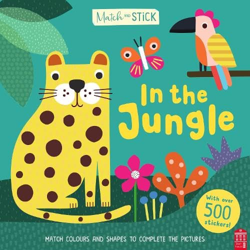 Colourful jungle scene with removable stickers and matching activity cards for children.