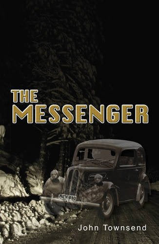 Book cover: "The Messenger" with a vintage car in a snowy landscape.