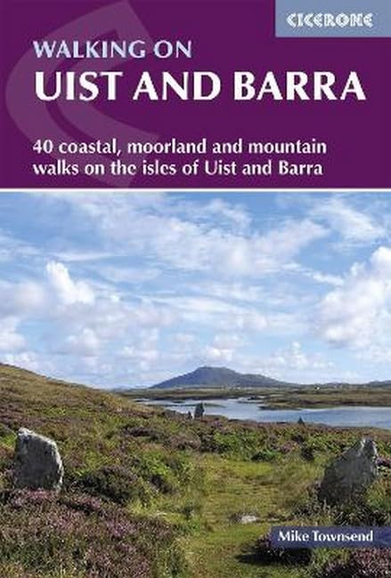 Book cover: "Walking on Uist and Barra" with a landscape photo.