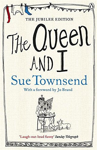 "Book cover of 'The Queen and I' by Sue Townsend, featuring a simple illustration."