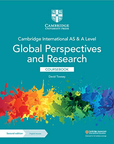 Teal textbook cover titled Cambridge International AS and A Level Global Perspectives and Research.