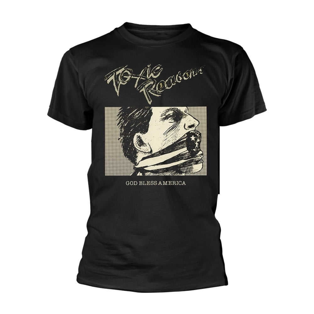 Black t-shirt with a distressed portrait and "God Bless America" text.