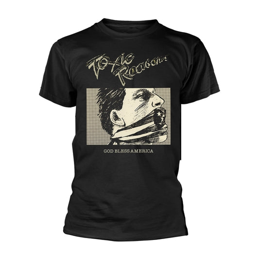 Black t-shirt with a distressed portrait and "God Bless America" text.