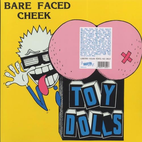 Album cover for Toy Dolls’ “Bare Faced Cheek” with cartoon illustration.