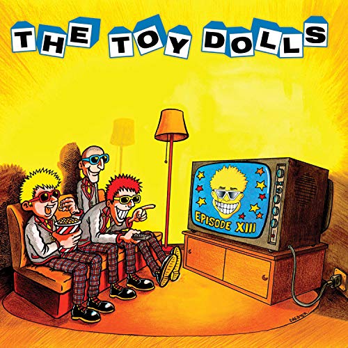Cartoon of three punks watching TV, album cover for The Toy Dolls.
